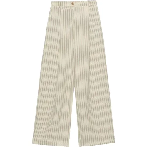 Striped High-Waisted Trousers White , female, Sizes: M - Alysi - Modalova