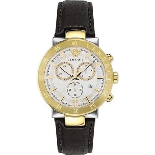 Watches, male, , Size: ONE SIZE Urban Mystique Chronograph Leather Watch - Versace - Modalova