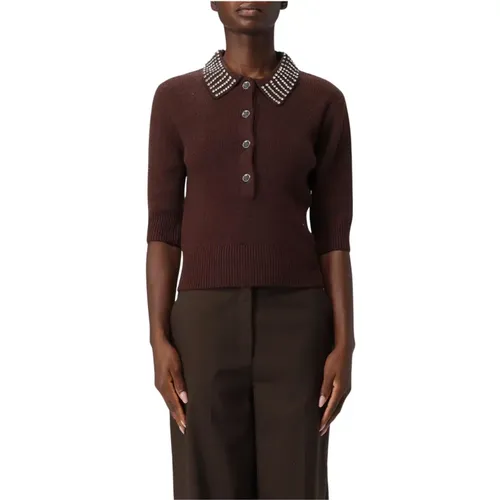 Round-neck Knitwear, female, , Size: XS Ribbed Knit Polo Sweater - pinko - Modalova