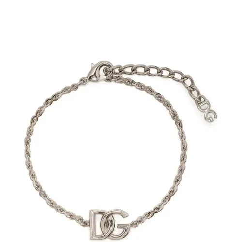 Bracelets, male, , Size: ONE SIZE Logo-Plaque Chain-Link Bracelet - Dolce & Gabbana - Modalova