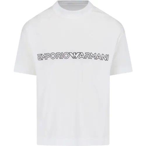 Weißes Logo Baumwoll T-Shirt Kurzarm - Emporio Armani - Modalova