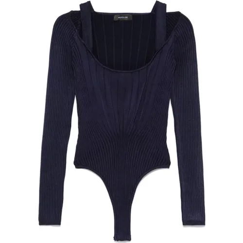 Blauer Rippstrick-Top Mit Cut-Out , Damen, Größe: M - Mugler - Modalova