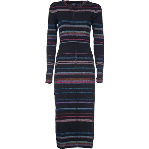 Gestreiftes Schwarzes Kleid Aw24 , Damen, Größe: S - PS By Paul Smith - Modalova