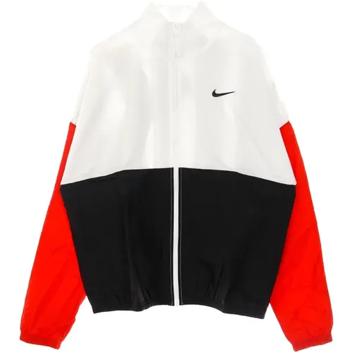 Light Jackets, male, , Size: M Windbreaker Jacket White/Black/Red - Nike - Modalova