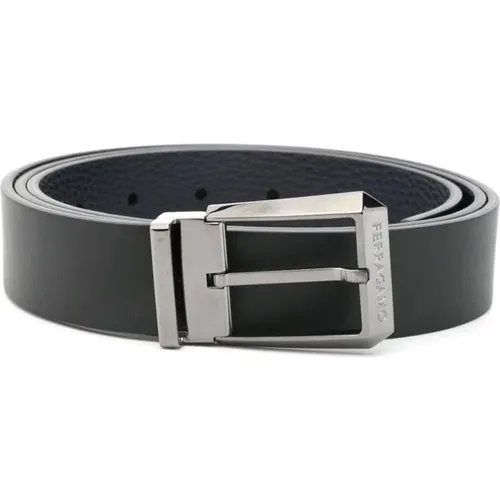 Belts, male, , Size: 115 CM Reversible Leather Belt with Gunmetal Hardware - Salvatore Ferragamo - Modalova