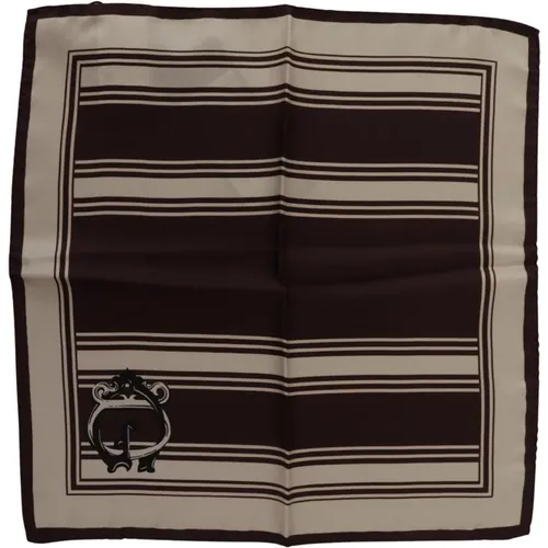Brown Stripes DG Logo Silk Handkerchief Scarf , male, Sizes: ONE SIZE - Dolce & Gabbana - Modalova