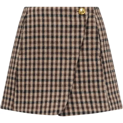 Short Skirts, female, , Size: S Check Wool Mix Skirt in Coffee - Ganni - Modalova