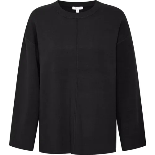 Schwarzer Viskosemischungs-Pullover mit Rundhalsausschnitt , Damen, Größe: M - b.Young - Modalova