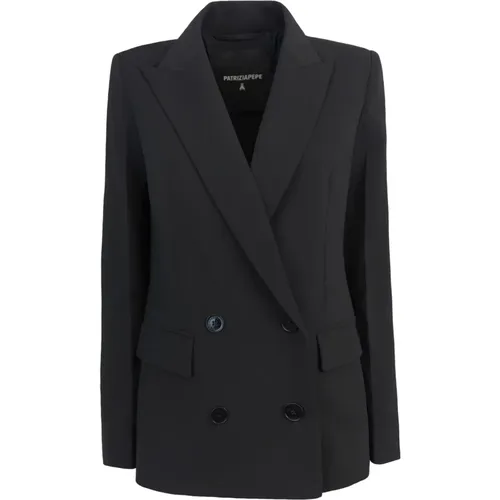 Schwarzer Blazer Regular Fit Knopfleiste , Damen, Größe: 2XS - PATRIZIA PEPE - Modalova