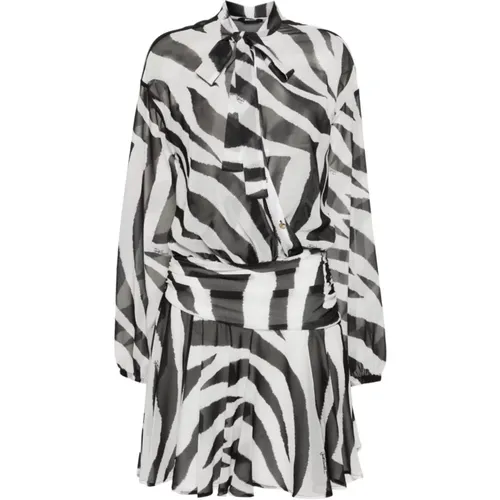 White Tiger Print Georgette Dress , female, Sizes: 2XS, XS, S - Just Cavalli - Modalova