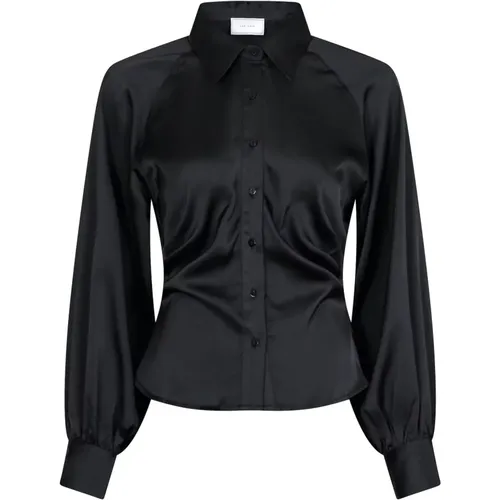 Schwarzes Sateen-Shirt mit Raglanärmeln , Damen, Größe: L - NEO NOIR - Modalova