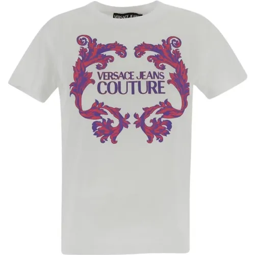 Logo Baumwoll T-Shirt , Damen, Größe: S - Versace Jeans Couture - Modalova