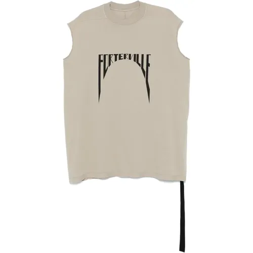 Graues ärmelloses Frontdruck Baumwoll-T-Shirt - Rick Owens - Modalova