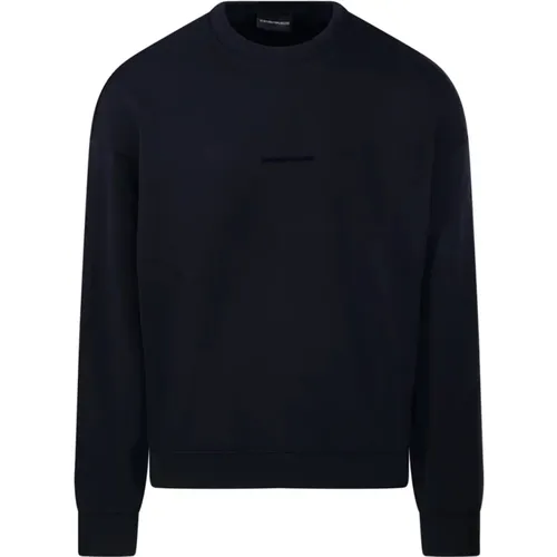 Marineblauer Rundhals-Sweatshirt,Klassischer Rundhals-Sweatshirt in Schwarz - Emporio Armani - Modalova