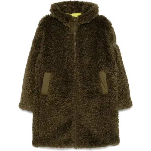 Grüner Mantel mit Faux Shearling-Einsätzen , Damen, Größe: M - Save The Duck - Modalova