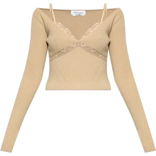 Pullover mit Satineinsatz , Damen, Größe: L - Blumarine - Modalova