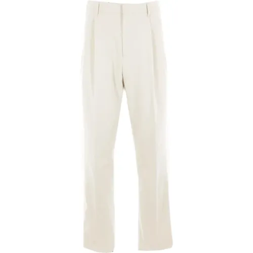 Wide Trousers, male, , Size: M Cream Cotton Stretch Gabardine Trousers - Lardini - Modalova