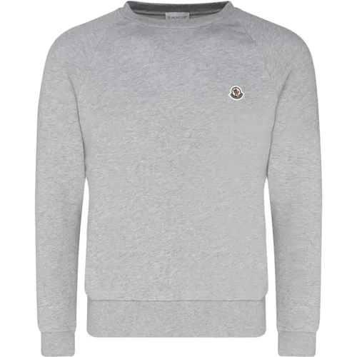 Grauer Baumwoll-Logo-bestickter Sweatshirt - Moncler - Modalova
