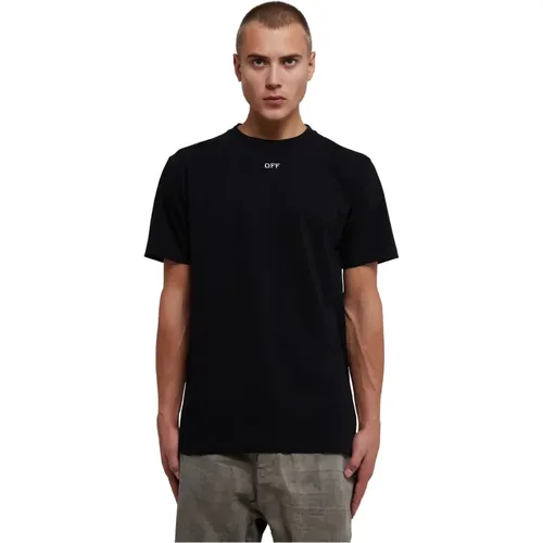Schwarzes Slim Fit Baumwoll-T-Shirt mit Pfeil-Detail - Off White - Modalova