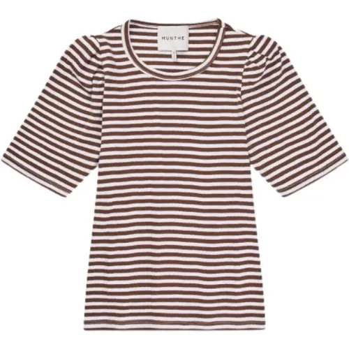 Striped Cotton T-shirt with Feminine Puffer Detail , female, Sizes: L, 2XL, S, XS, M, 2XS, XL - Munthe - Modalova