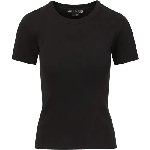 Schwarzes geripptes T-Shirt mit geschwungenem Ausschnitt , Damen, Größe: XS - Veronica Beard - Modalova