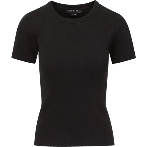 Schwarzes geripptes T-Shirt mit geschwungenem Ausschnitt - Veronica Beard - Modalova