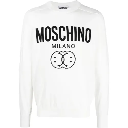 Weißer Logo-Print Pullover , Herren, Größe: 2XL - Moschino - Modalova