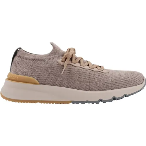 Knitted Sneakers with Rubber Logo Detail , male, Sizes: 9 UK, 8 UK, 11 UK, 7 UK, 10 UK, 5 UK - BRUNELLO CUCINELLI - Modalova