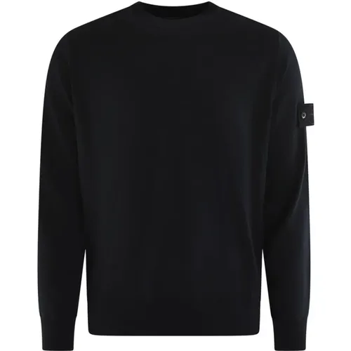 Round-neck Knitwear, male, , Size: XL Logo Patch Sweater - Stone Island - Modalova