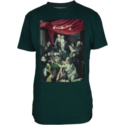 Dunkelgrünes Caravaggio Print T-Shirt , Herren, Größe: XS - Off White - Modalova
