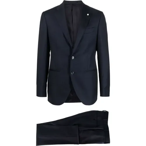 Single Breasted Suits, male, , Size: 2XL Navy Wool Suit Jacket Trousers - Luigi Bianchi Mantova - Modalova