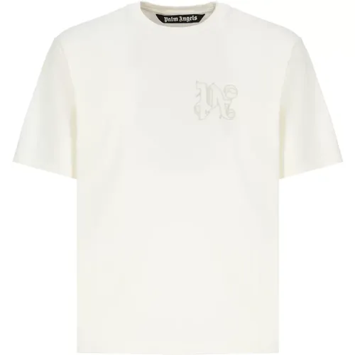 Besticktes Logo Crew Neck T-Shirt , Herren, Größe: XS - Palm Angels - Modalova