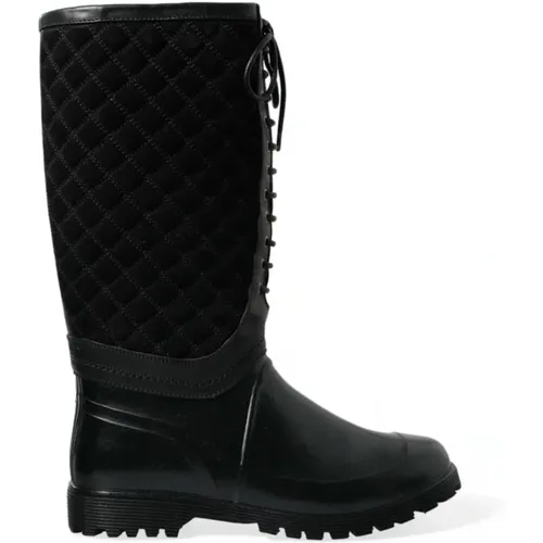 High Boots, male, , Size: 10 US Quilted Rubber & Suede Mid-Calf Rain Boots - Dolce & Gabbana - Modalova