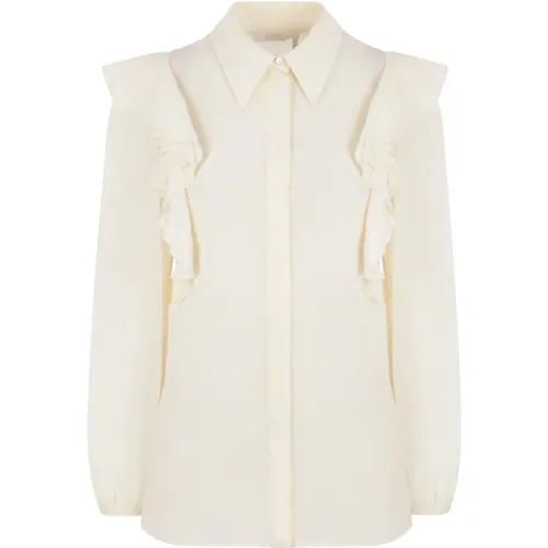 Silk Ivory Ruffled Shirt , female, Sizes: S - Chloé - Modalova