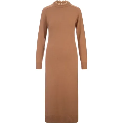 Camel Wool Cashmere Dress with Gold Chain , female, Sizes: M, S - Paco Rabanne - Modalova