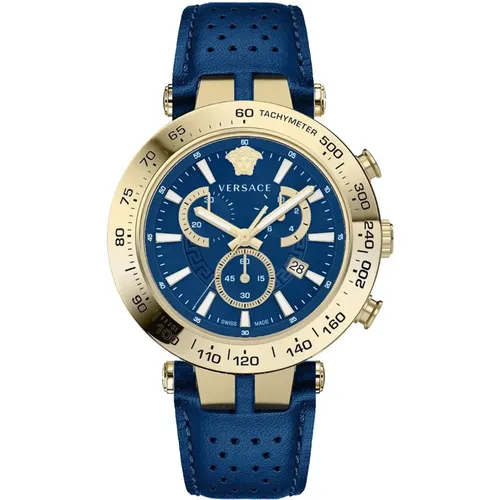 Watches, male, , Size: ONE SIZE Bold Chronograph Leather Watch - Versace - Modalova