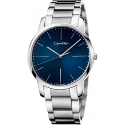 Watches, female, , Size: ONE SIZE City Quartz Watch with Blue Dial and Stainless Steel Strap - Calvin Klein - Modalova