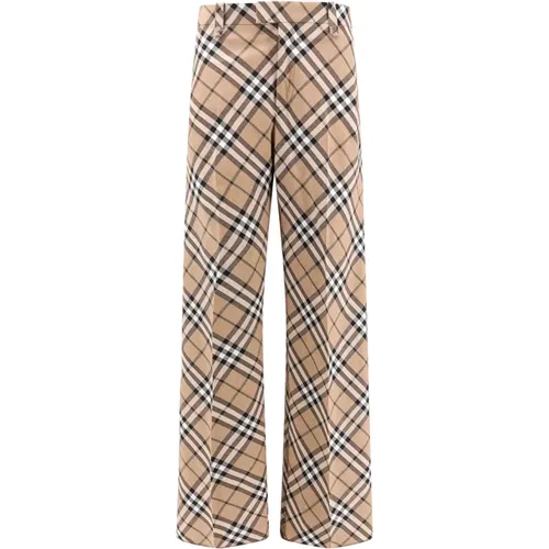 Wide Trousers, male, , Size: L Check Print Wool Blend Wide Leg Trouser - Burberry - Modalova