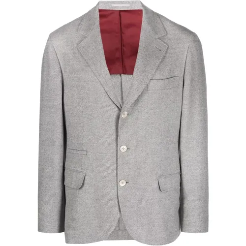 Grey Wool Blend Blazer , male, Sizes: M - BRUNELLO CUCINELLI - Modalova