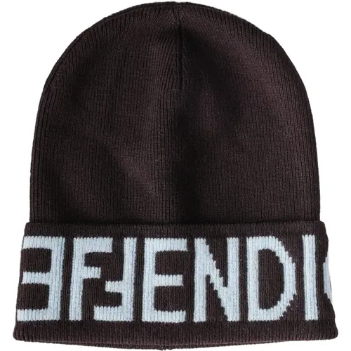 Beanies, male, , Size: M Logo Beanie Hat in Luxurious Wool - Fendi - Modalova