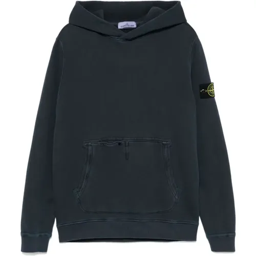 Blauer Pullover mit Kapuze und Abzeichen , Herren, Größe: L - Stone Island - Modalova