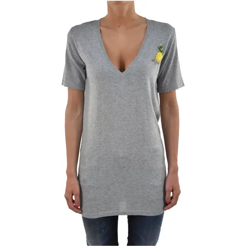 Langarm Graues Baumwoll-Logo-T-Shirt für Damen , Damen, Größe: S - Dsquared2 - Modalova