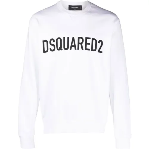 Logo Sweatshirt Weiß Baumwolle Rundhalsausschnitt , Herren, Größe: L - Dsquared2 - Modalova