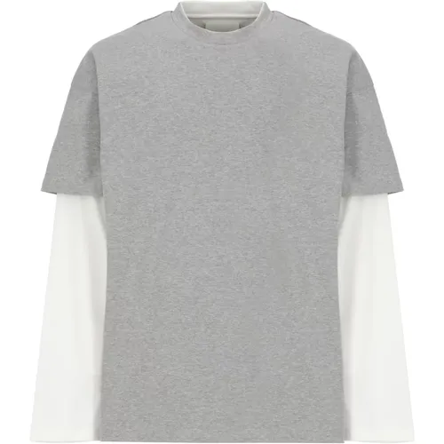 Grey Cotton T-shirt with Long Sleeves , male, Sizes: M, L - Jil Sander - Modalova