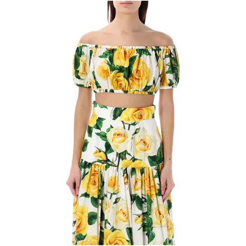 Womens Clothing Topwear Yellow Roses Ss24 , female, Sizes: XS, 2XS - Dolce & Gabbana - Modalova