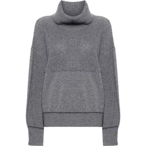 Grey Knitted Sweater Panelled Design , female, Sizes: XS, M, S - pinko - Modalova