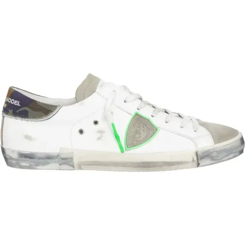 White Sneakers with Fluorescent Piping , male, Sizes: 6 UK - Philippe Model - Modalova