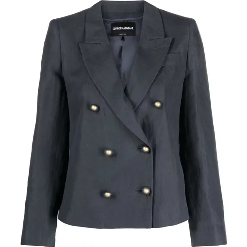 Blazers, female, , Size: S Grey Double-Breasted Jackets - Giorgio Armani - Modalova