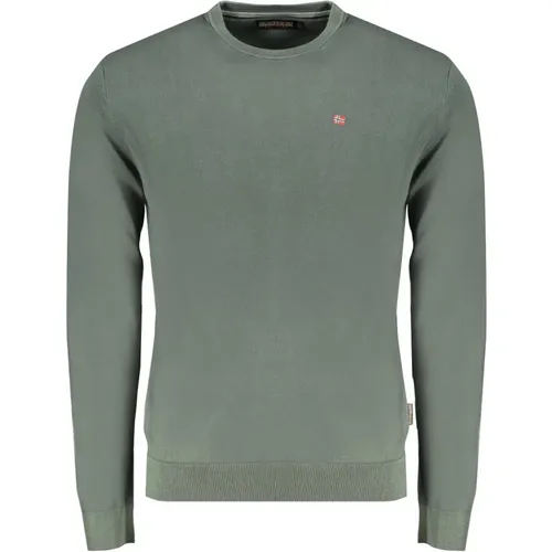 Grüner Pullover mit langen Ärmeln und gesticktem Logo , Herren, Größe: XL - Napapijri - Modalova