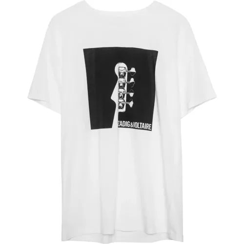 Weißes Gitarren-Bedrucktes T-Shirt , Herren, Größe: M - Zadig & Voltaire - Modalova